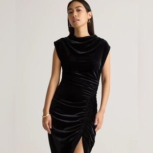 Quince Stretch Silk Velvet Ruched Midi Dress black XL